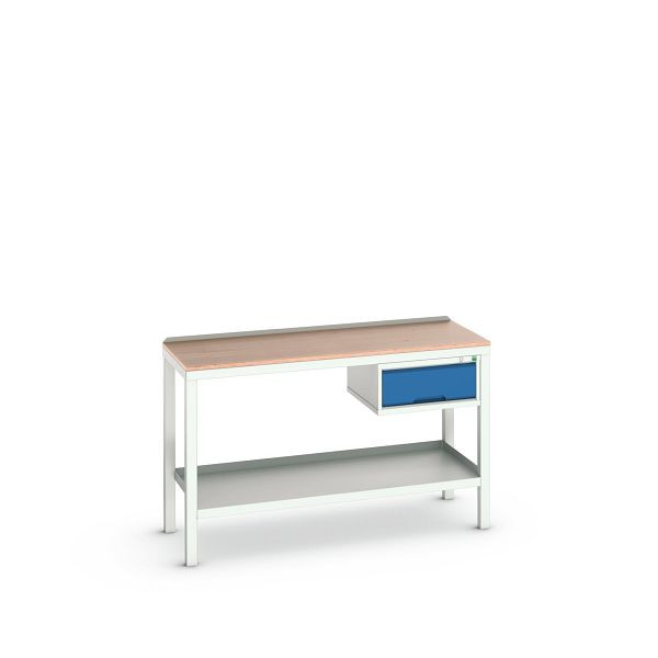 bott verso Beistelltisch, mit 1 Schublade und Multiplex-Platte, BxTxH: 1500 x 600 x 930 mm, Lichtgrau / Enzianblau, 16922605.11