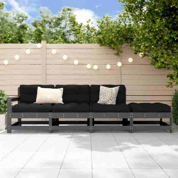 vidaXL 4-tlg. Garten-Lounge-Set Grau Massivholz Kiefer, 825536