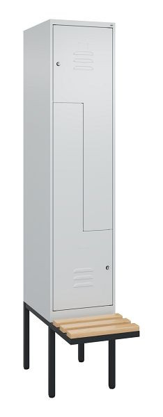C+P Z-Spind Classic PLUS, Bank, 2 Abteile, 2120x400x815mm, 7035/7035, Zylinderschlösser, Buche-Sitzleisten, 0800437-122 S10024
