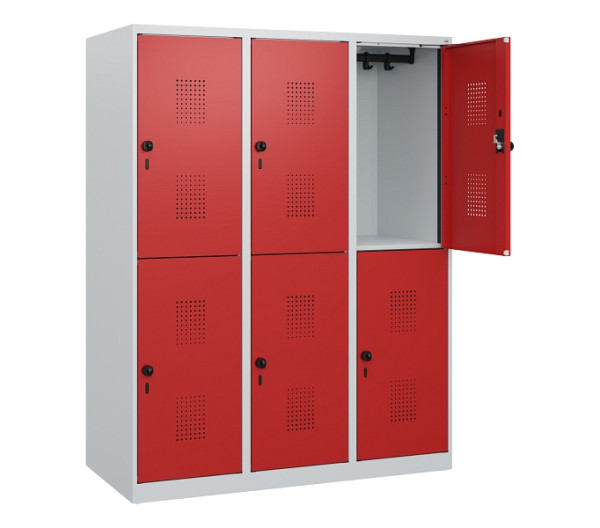 C+P Doppelstöckiger Spind Evolo PLUS, 6 Fächer, 1530x1200x500mm, 7035/3000, Drehriegel, 0493005-32 S10003