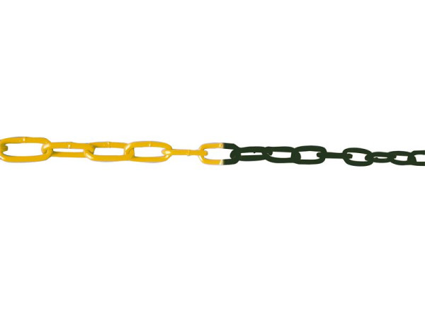 Schake Absperrkette aus Kunststoff, 8 mm stark, gelb / schwarz, VE: 25 m, 430_30-VE25