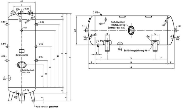 SBN Druckluftbehälter verzinkt, 350 Liter, 11 bar, 03024