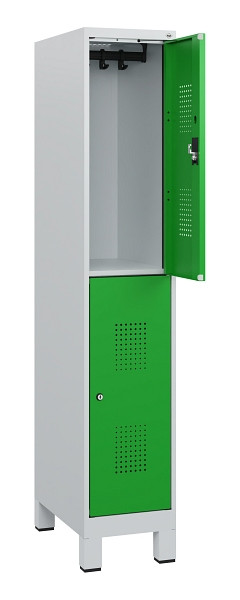 C+P Doppelstöckiger Spind Evolo PLUS, Füße, 2 Fächer, 1630x300x500mm, 7035/6037, Zylinderschloss, 0493105-10 S10038