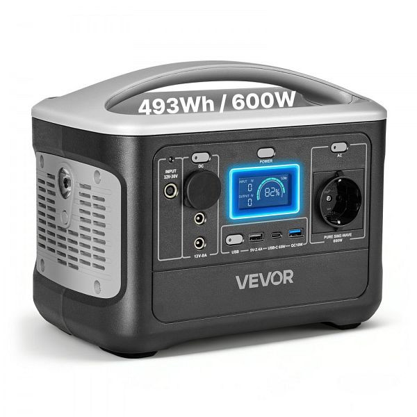 VEVOR Tragbare 600W Powerstation 493Wh LiFePO4-Akku, 7 Ausgänge, für Notfälle, Camping, Reisen (ohne Solarpanel), DXCNDYWTYNB5I6NQI001V2
