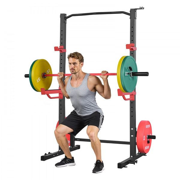 VEVOR Power Cage Squat Rack 454 kg Belastbarkeit, multifunktional mit 4 Bandhalterungen, J-Haken & Sicherheitsstangen, LGXSDJDAQG0045GQ4001V0