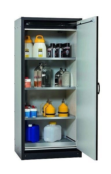 asecos Sicherheitsschrank Q-CLASSIC-30, Q30.195.086.WDR in resedagrün RAL 6011 mit 3x Fachboden (Edelstahl), 31009-068-30047