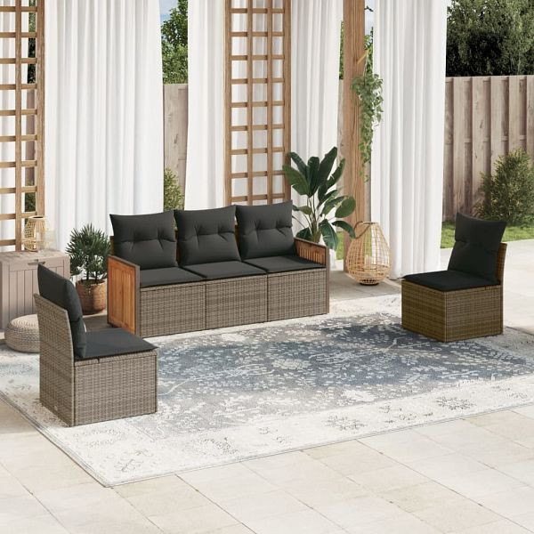 vidaXL 5-tlg. Garten-Sofagarnitur mit Kissen Grau Poly Rattan, 3259932