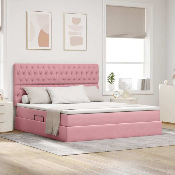 vidaXL Bett mit LED-Lichtleisten mit Kopfteil Rosa 160 x 200 cm Samt, 3372740