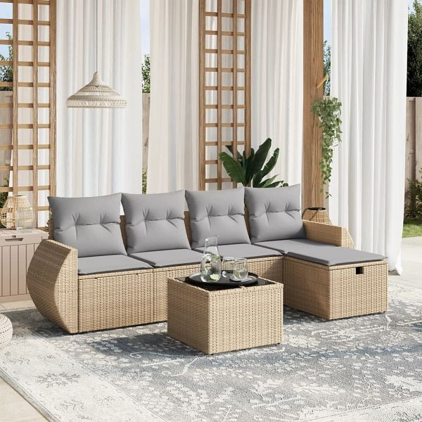 vidaXL 6-teilig Garten-Sofagarnitur mit Kissen Beige Poly Rattan, 3264095