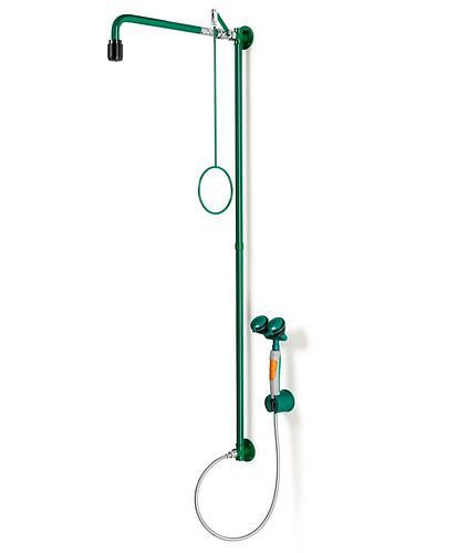 B-SAFETY Körperdusche mit Hand-Augendusche mit 2 Brauseköpfe, grün, Wandmontage, BR 864085, DVGW, 305301