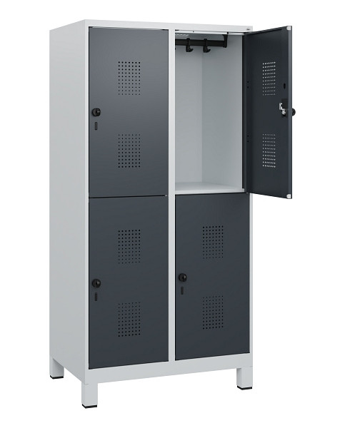 C+P Doppelstöckiger Spind Evolo PLUS, Füße, 4 Fächer, 1630x800x500mm, 7035/7016, Drehriegel, 0493105-22 S10012