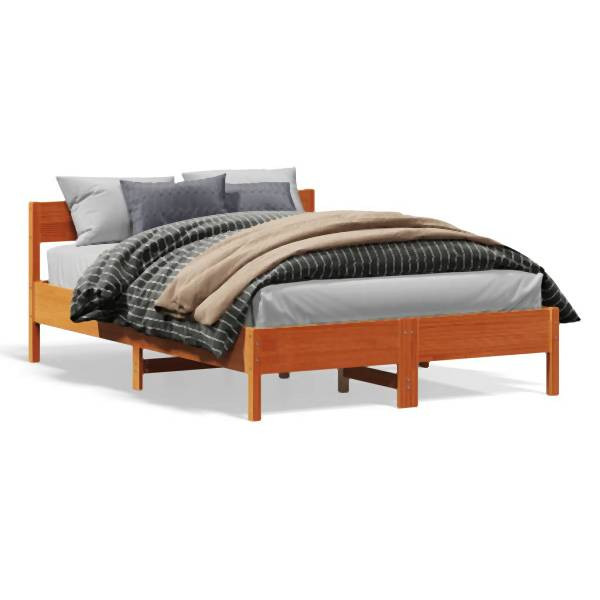 vidaXL Massivholzbett mit Kopfteil Wachsbraun 135x190 cm Kiefer, 842773