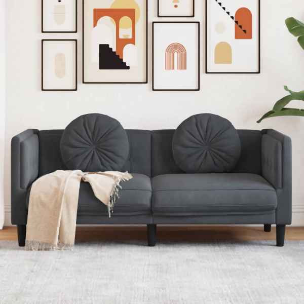 vidaXL Sofa mit Kissen 2-Sitzer Dunkelgrau Samt, 372633