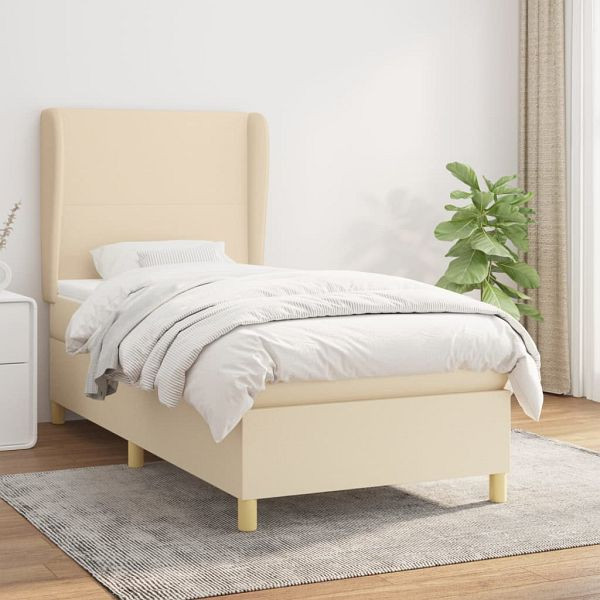 vidaXL Boxspringbett mit Matratze Creme 100x200 cm Stoff, 3128346