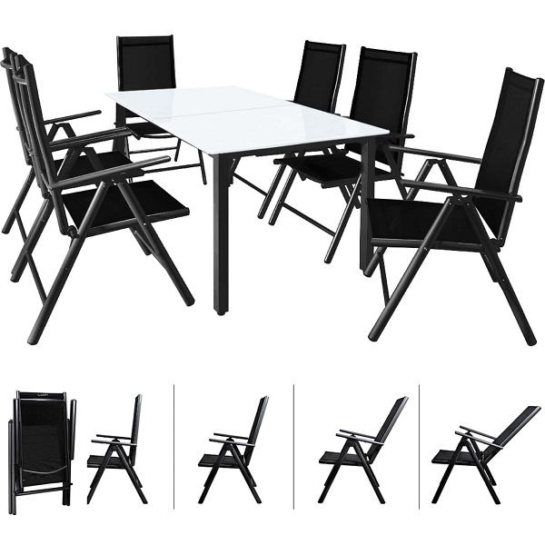 casaria Garten-Sitzgruppe Bern 7-tlg Anthrazit Alu Milchglas, 993525