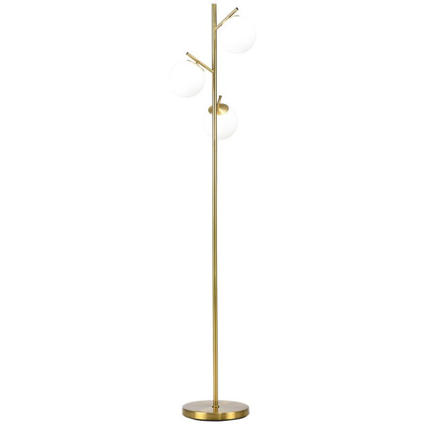 HOMCOM Stehleuchte im Retro-Design, Stehlampe, Stehlampe mit 3 Lampenschirmen, Glas, Gold, B31-319V90