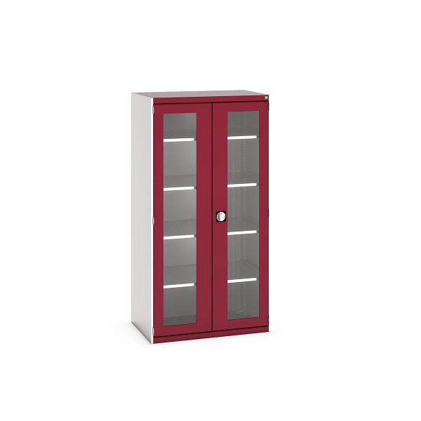 bott cubio Sichtfensterschrank bestückt mit 4 Fachböden, BxTxH: 1050x650x2000mm, RAL 7035/3004, 40021134.24V