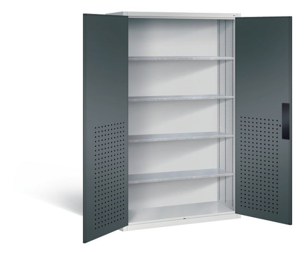 C+P Magazinschrank Serie 13, H1950xB1100xT535mm, Farbe: Lichtgrau / Anthrazitgrau, Muldengriff, 130276-613 S10021