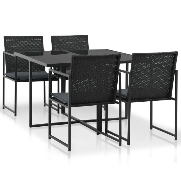 vidaXL 5-tlg. Garten-Essgruppe mit Auflagen Poly Rattan Schwarz, 44443