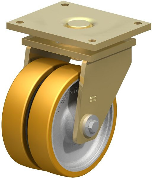 Blickle LSD-GTH 250K Stahlgeschweißte Schwerlast-Doppel-Lenkrolle, schwere Drehkranz-Ausführung, Blickle Extrathane®, Hellbraun, 93476