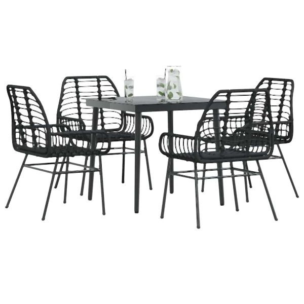 vidaXL 5-teiliges Garten-Esszimmerset aus schwarzem Polyrattanglas, 3334437