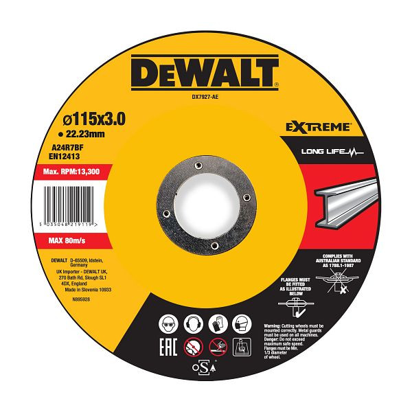 DeWalt EXTREME Trennscheibe 115x3x22,23 mm Metall Typ 42 (gekröpft), VE: 25 Stück, DX7927-AE
