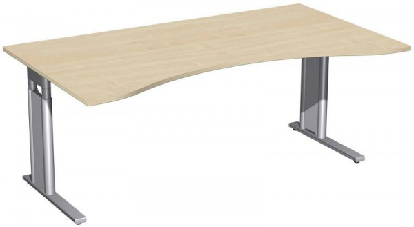 geramöbel Schreibtisch Ergonomieform höhenverstellbar, C Fuß Blende optional, 1800x1000x680-820, Ahorn/Silber, N-647337-AS