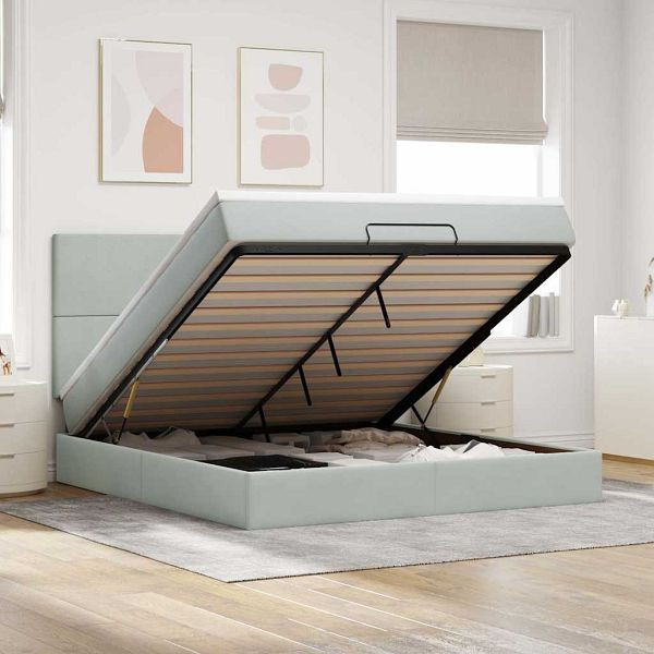 vidaXL Ottoman-Bett mit Matratzen & LEDs Hellgrau 180x200 cm Samt, 3314264