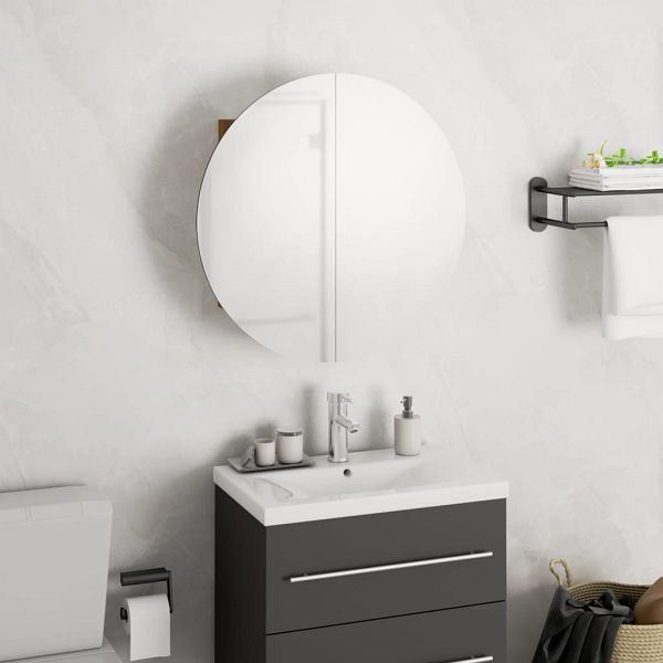 vidaXL Badezimmerschrank mit Rundem Spiegel & LED Eichen-Optik, 345582