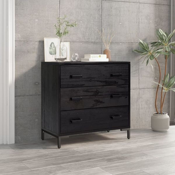 vidaXL Kommode Schwarz 75x35x70 cm Massivholz Kiefer, 349926
