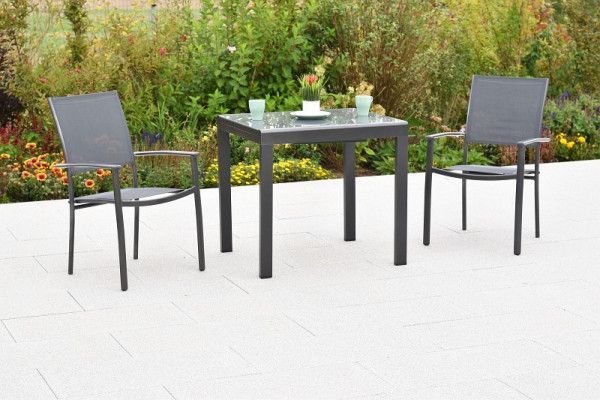 Merxx Milano Set 3-teilig, 2 Milano Stapelsessel, graphit/grau, 1 Semi Balkonausziehtisch 80 (120) x 70 cm, 51045-309