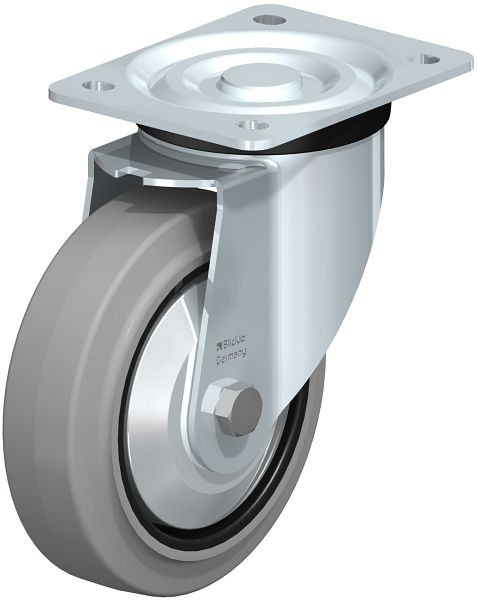 Blickle L-POEV 160XKA-SG-FA Stahlblech-Lenkrolle, mittelschwere Ausführung, mit Anschraubplatte, Elastik-Vollgummi, Grau, 850686