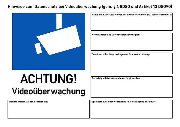 Schilder Klar Videoüberwachung nach DSGVO, 297x210x2 mm Aluverbund, 922/12