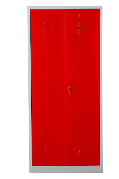 Gürkan Putzmittelschrank, 50 x 80 x 180 cm, Lichtgrau, Feuerrot, EU Zylinderschloss, links 5 Fächer, CLC/FD.1880, 104506