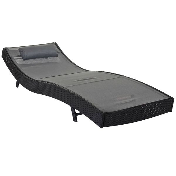 Mendler Sonnenliege Savannah, Relaxliege Gartenliege Liege, Poly-Rattan, anthrazit, Bezug grau, 53154