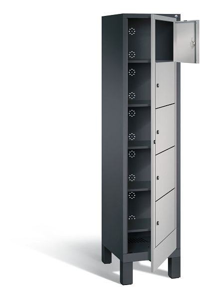 C+P Wäsche-Sammelschrank Evolo, H1850xB420xT500mm, Farbe: Schwarzgrau / Weißaluminium, 48060-105 S10070