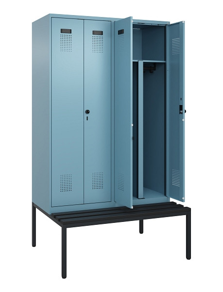 C+P PSA Doppel-Spind Evolo PLUS, Bank, 4 Abteile, 2120x1200x815mm, 0010/0010, Drehriegel, Sitzfläche Kunststoff, Sitzbank, 0490527-40P S10075