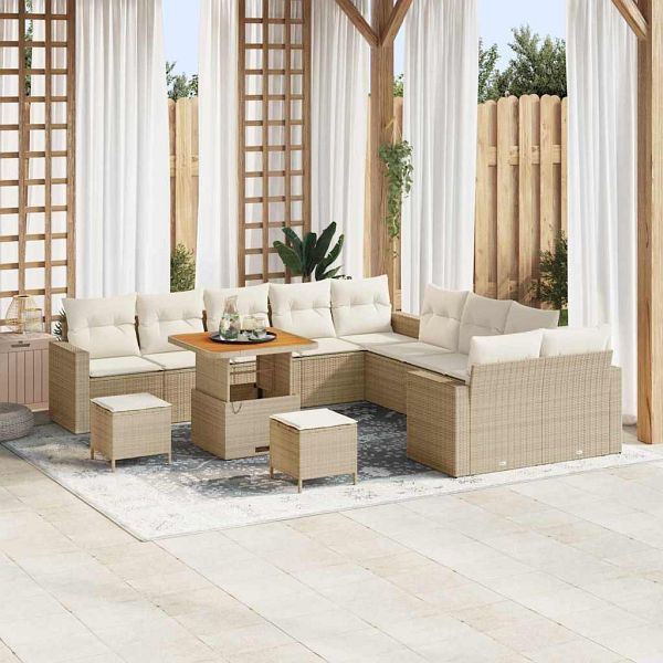 vidaXL Garten-Sofa-Set 13-teilig Beige Poly-Rattan, 3361671