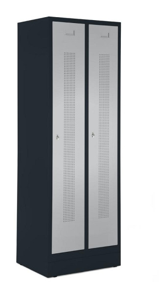 Deskin Garderobenspind mit Sockel, Alusilber RAL 9006, 800 x 500 x 1800 mm, 2 Abteile, Korpus: Anthrazit RAL 7021, 347041
