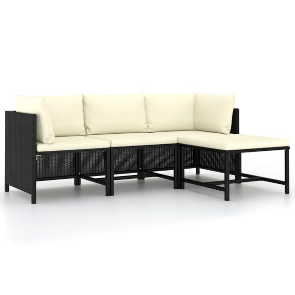 vidaXL 4-teilig Garten-Sofagarnitur mit Auflagen Schwarz Poly Rattan, 313516