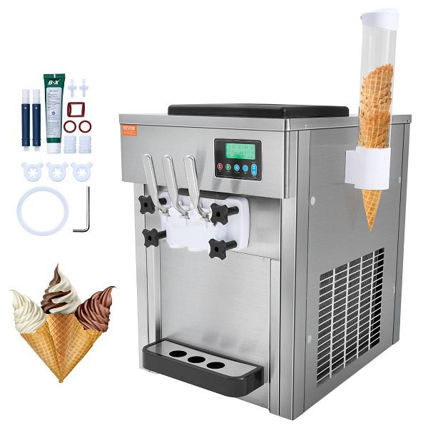 VEVOR Kommerzielle Eismaschine, 1800 W, 3-Geschmacksrichtungen, Arbeitsplatte, 2 x 4 L Trichter, 2 x 1,8 L Zylinder, LCD-Bildschirm, TMSRBQLJAJWSYC2RIV2