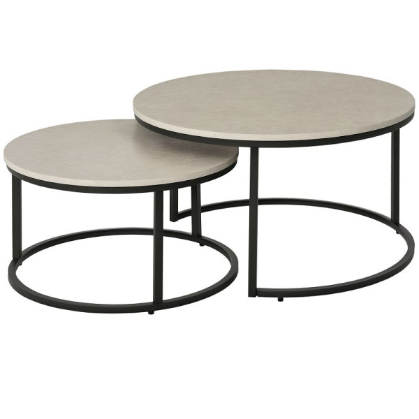 HOMCOM Couchtisch-Set, 2 runde Satztische, Industriedesign, Metallgestell, Betonoptik/Schwarz, 833-873