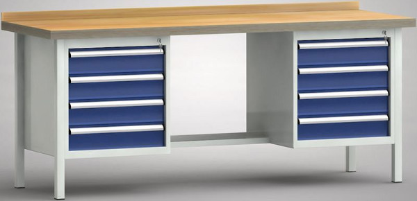 KLW Standard-Werkbank - 2000 x 700 x 840 mm L x T x H, links & rechts 4x125EA, WS202N-2000M40-E7024