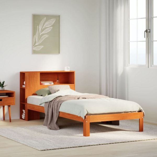 vidaXL Massivholzbett mit Regal ohne Matratze Wachsbraun 100x200 cm, 3322545