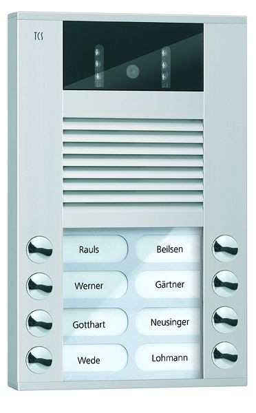 TCS Video-Außenstation mit 130-Grad-Kamera Serie AVE mit 8 Klingeltasten (rechts-/linksbündig), AP silber, AVE14083-0010