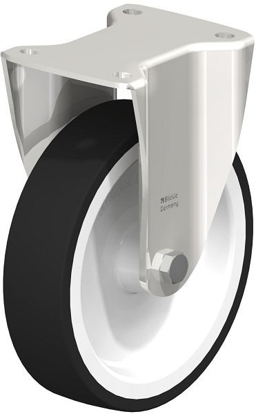 Blickle BKX-POTH 200G Edelstahl-Schwerlast-Bockrolle mit Anschraubplatte, Thermoplastisches Polyurethan, Grau, 302539