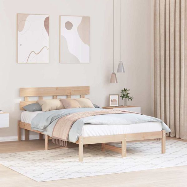 vidaXL Bettgestell mit Kopfteil Braun 120 x 190 cm Massivholz Kiefer, 872167