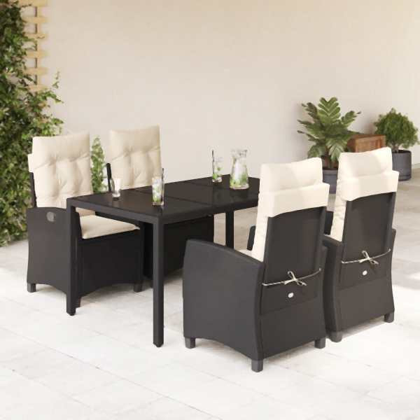 vidaXL 5-tlg. Garten-Essgruppe mit Kissen Schwarz Poly Rattan, UV-beständig, 3212629