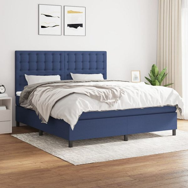 vidaXL Boxspringbett mit Matratze Blau 160x200 cm Stoff, 3142111