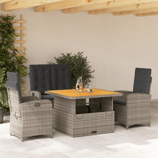 vidaXL 4-teilig Garten-Essgruppe mit Kissen Grau Poly Rattan, 3277344